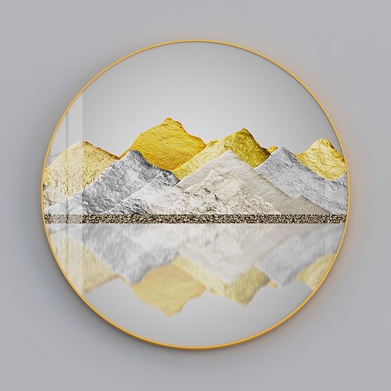 Golden, White, and Gray Low Poly Mountain Range 3D model