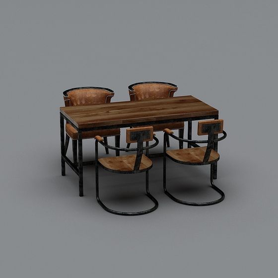Vintage Industrial Dining Table and Chairs 3D model