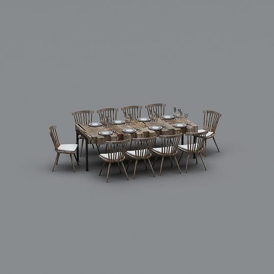 Elegant Low-Polygon Dining Table and Chair 3D model