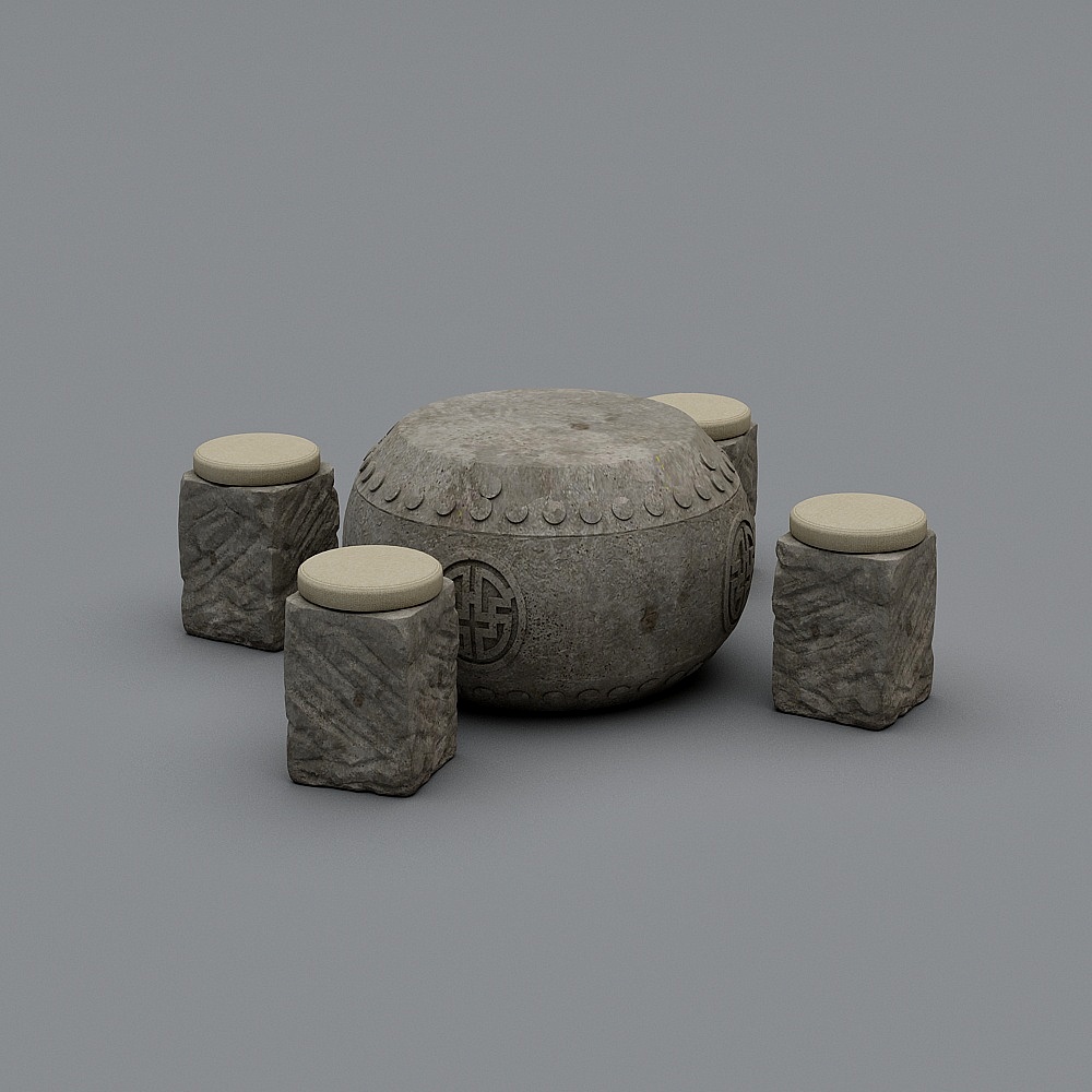 Ancient Stone Table and Chairs 3D model
