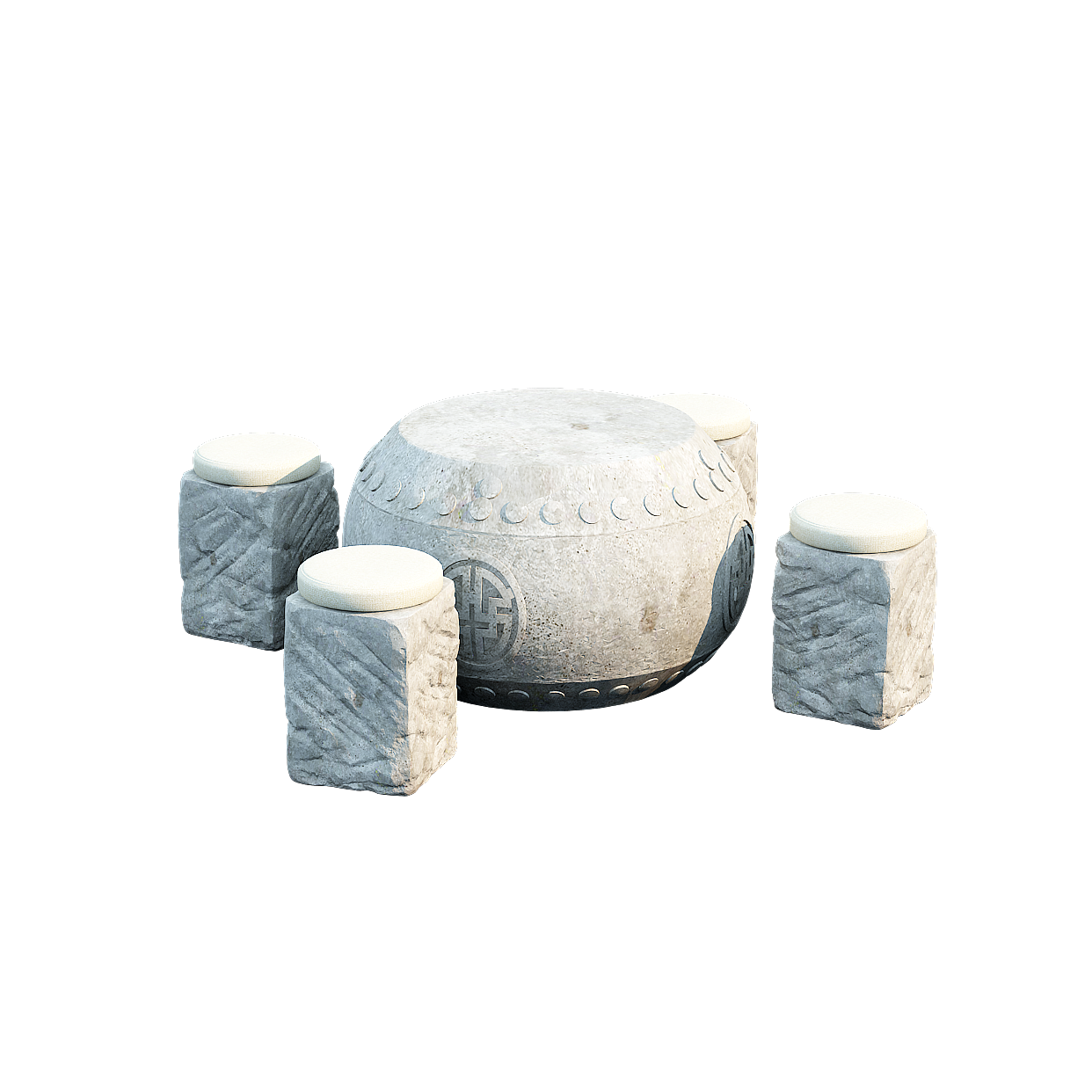 Ancient Stone Table and Chairs 3D Model – Low-Poly Garden Set