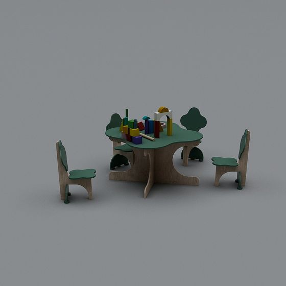 Unique Children's Game Table and Chair 3D Model