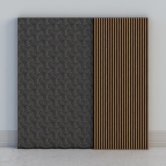 Stylish Geometric 3D Model with Black and Wood Panels