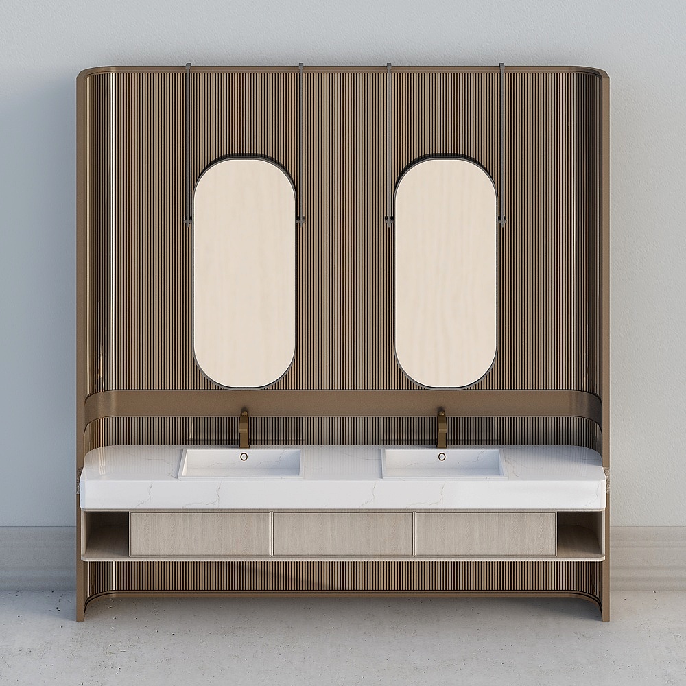 Elegant Dual Mirror Bathroom Cabinet 3D model