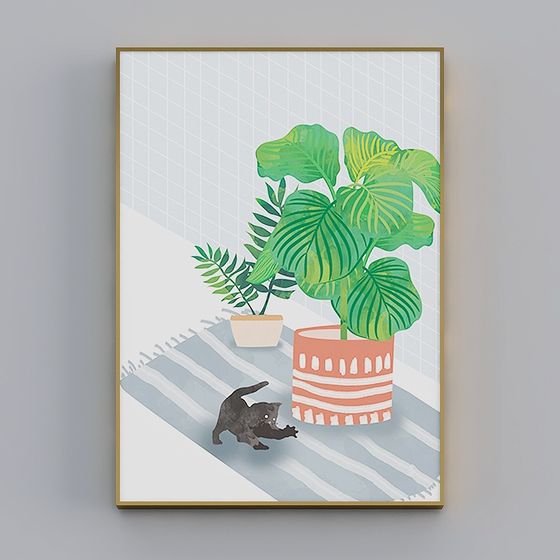 Cat and Green Plants 3D model for Modern Interiors