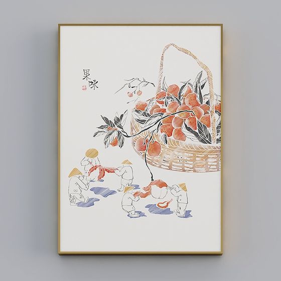 Fruit Flavor 3D Model - Traditional Ink Painting Essence