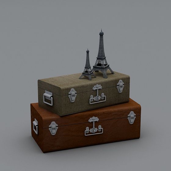 Artistic Low-Poly Eiffel Tower and Vintage Suitcase 3D model