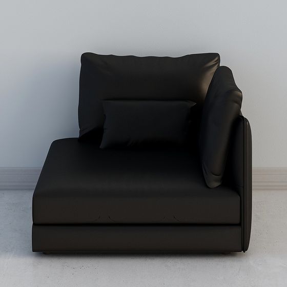 Stylish Low-Poly Black Leather Sofa 3D model for Modern Spaces
