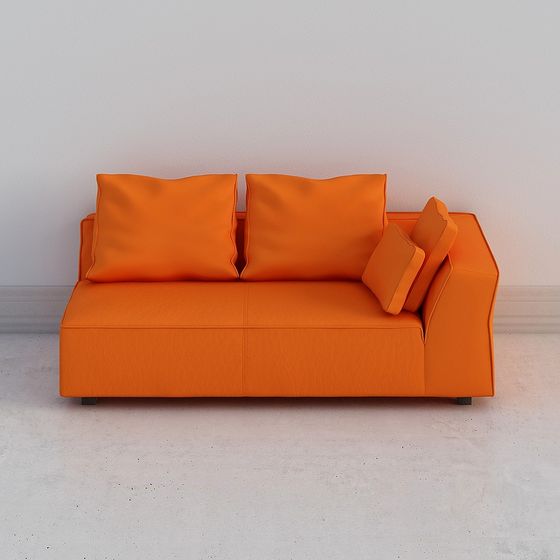 Vibrant Orange Low-Poly Sofa 3D model