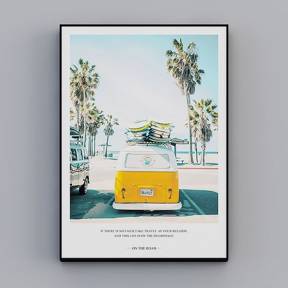 Stylish Vintage Yellow Van 3D model with Surfboards