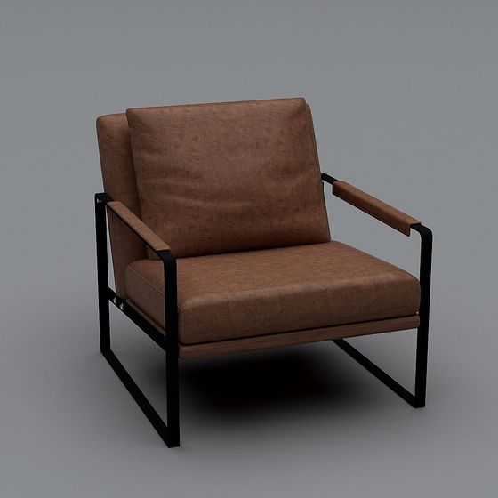 Sophisticated Brown Leather Armchair 3D model