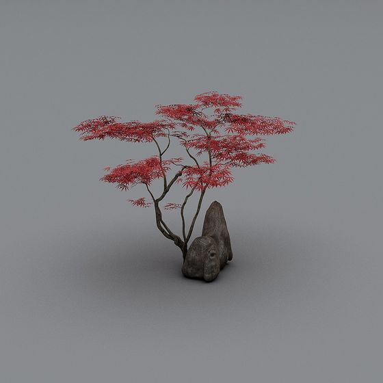 Vibrant Low-Polygon Red Maple Tree 3D model