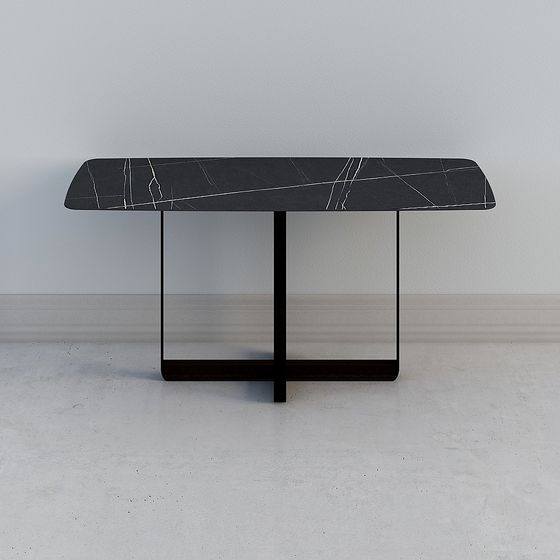 Elegant Black Marble Dining Table 3D model for Modern Spaces