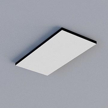 Modern square ceiling light with white panel and black frame on grey background