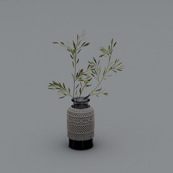 Elegant Vase and Green Plants 3D model