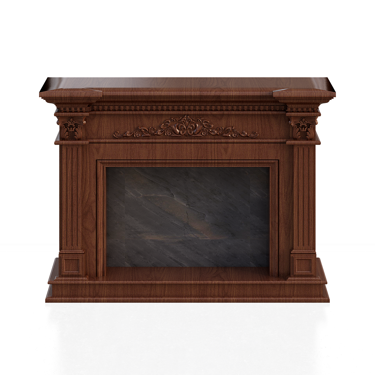 Classical Fireplace Mantel 3D Model – Wood & Marble Detail