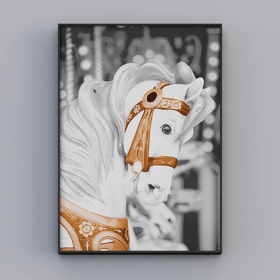 Charming White Horse on Carousel 3D model