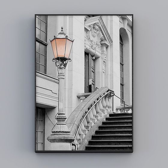 Classic European Staircase and Lamppost 3D model