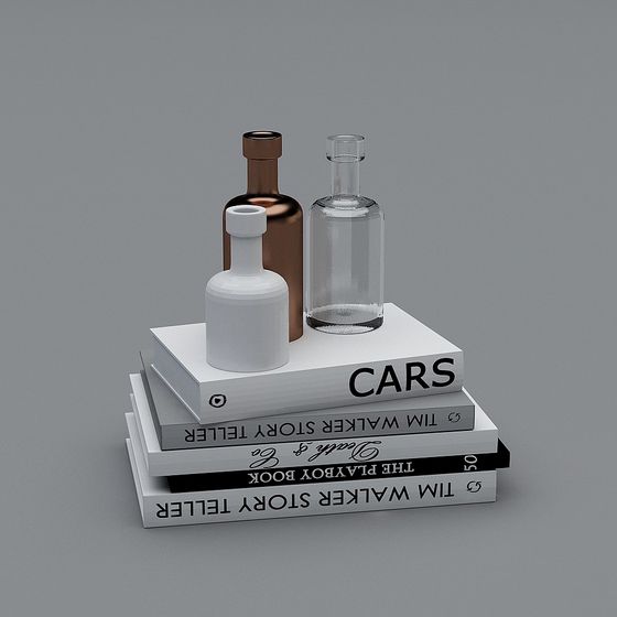 Charming Bottles on Bookshelf 3D model