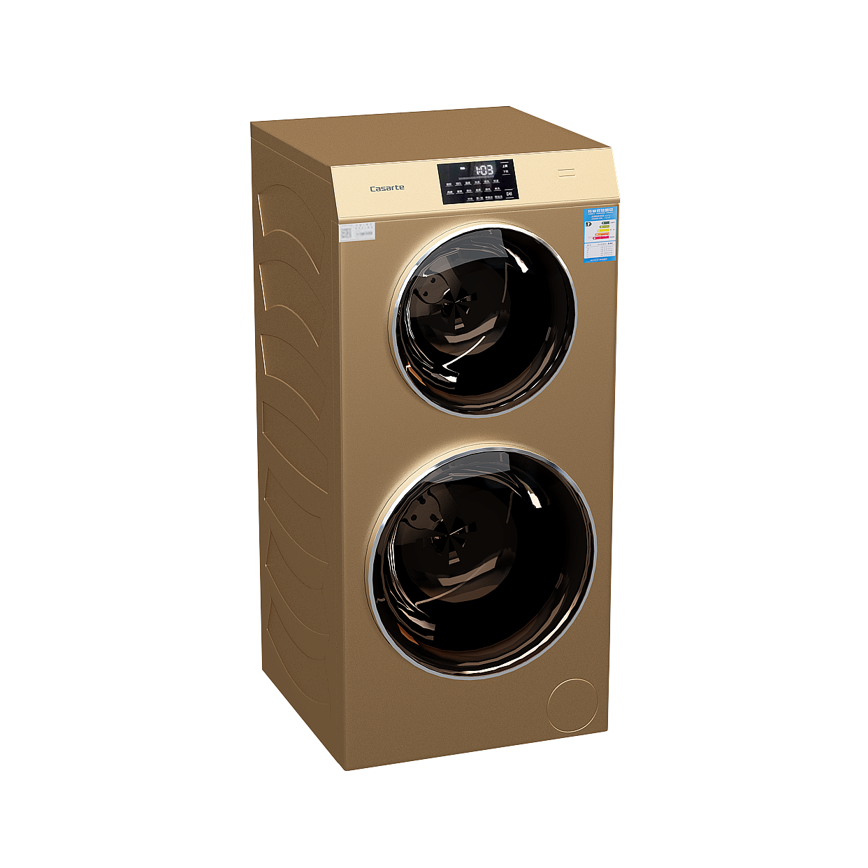 Luxurious Double Door Washing Machine 3D Model – Gold & Glass