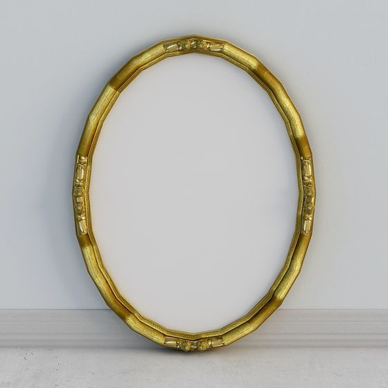Stylish Oval Mirror 3D model with Golden Detailing