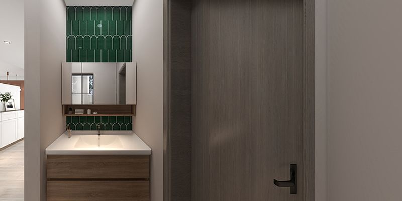 Modern Minimalist Bathroom with Green Accents