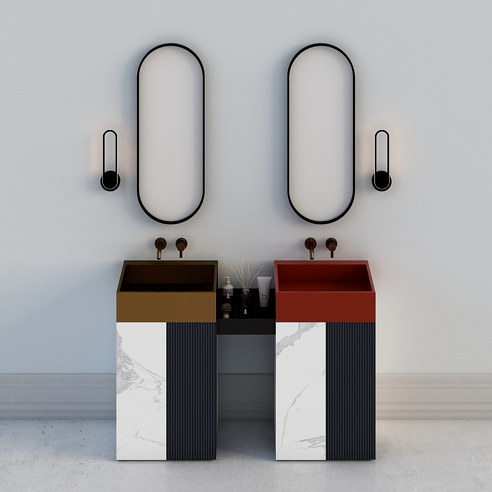 Mobile da Bagno Moderno Leggero - Specchio Rotondo Doppio