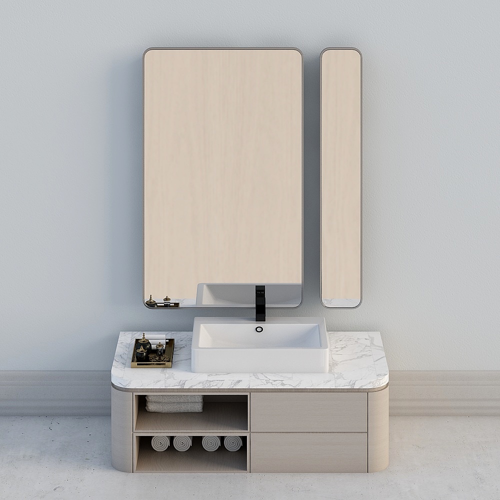 Combinazione Mobile Bagno Moderna -1 Specchio Quadrato