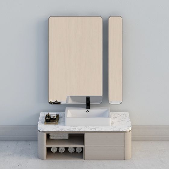 Combinazione Mobile Bagno Moderna -1 Specchio Quadrato