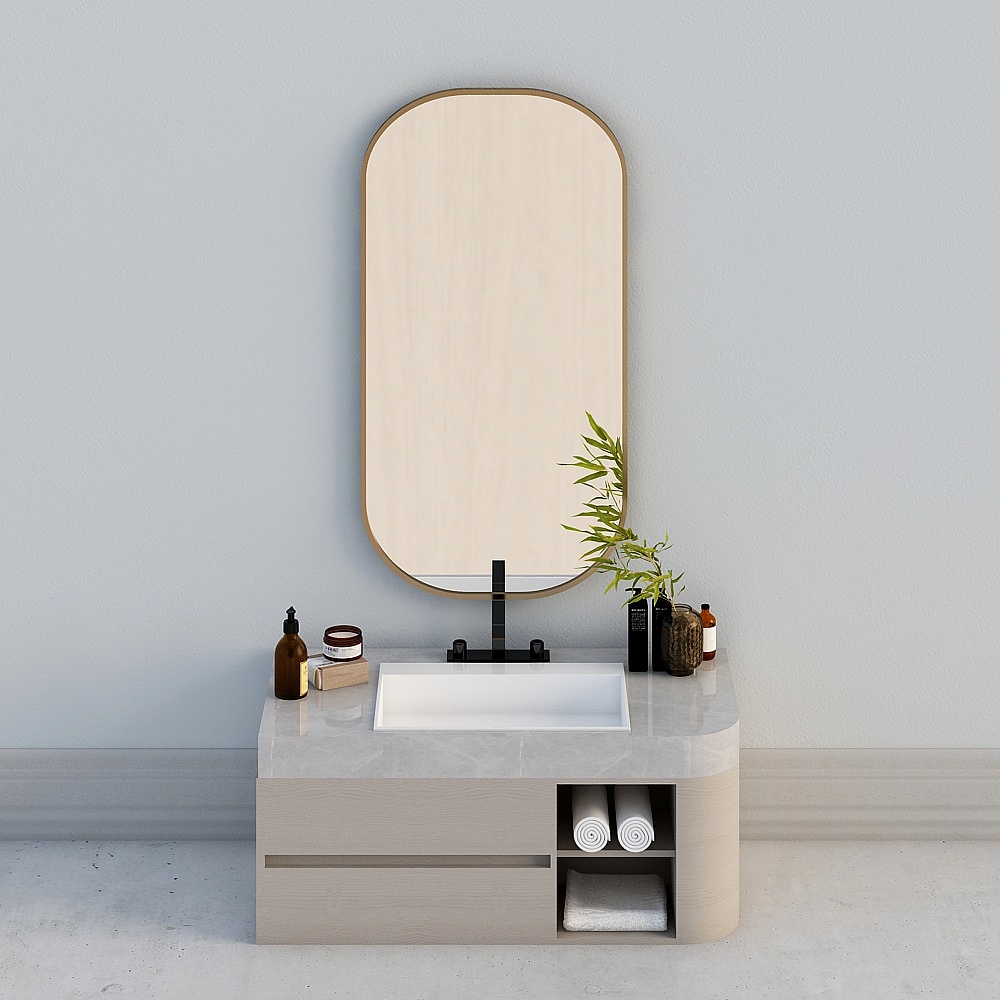 Modern bathroom cabinet combination -1 round mirror