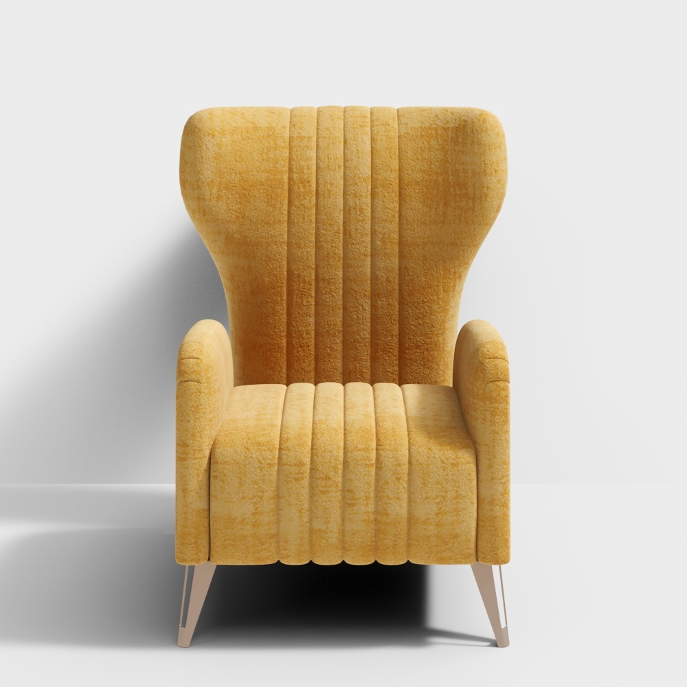 Vintage Yellow Velvet Armchair 3D Model – Retro Modern Design