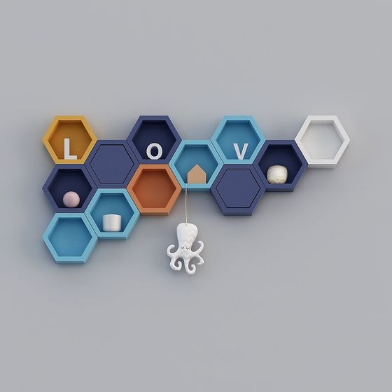 Hexagonal Wall Decor 3D model with Vibrant Colors
