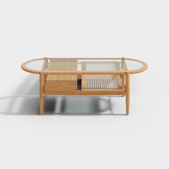Wooden Glass Coffee Table 3D Model
