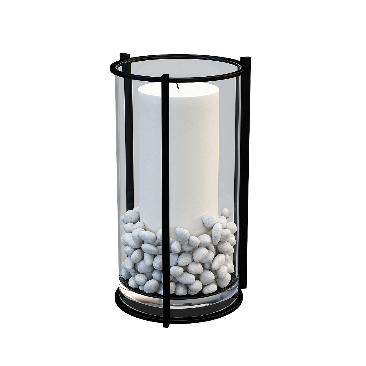 Modern Glass Candle Holder 3D Model – Transparent & Black Metal