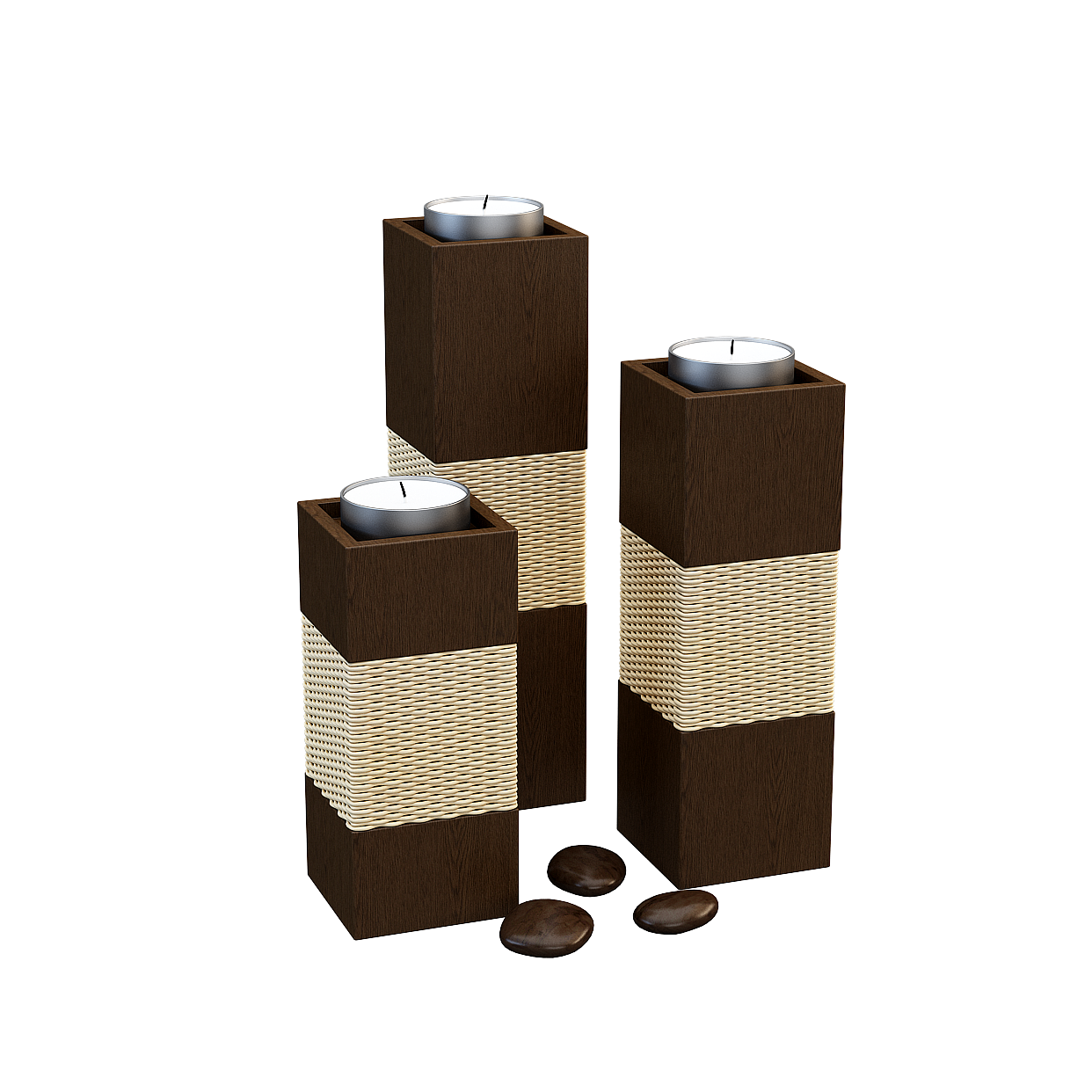 Woven Elegance 3D Model – Wooden Pillars with Gold Patterns