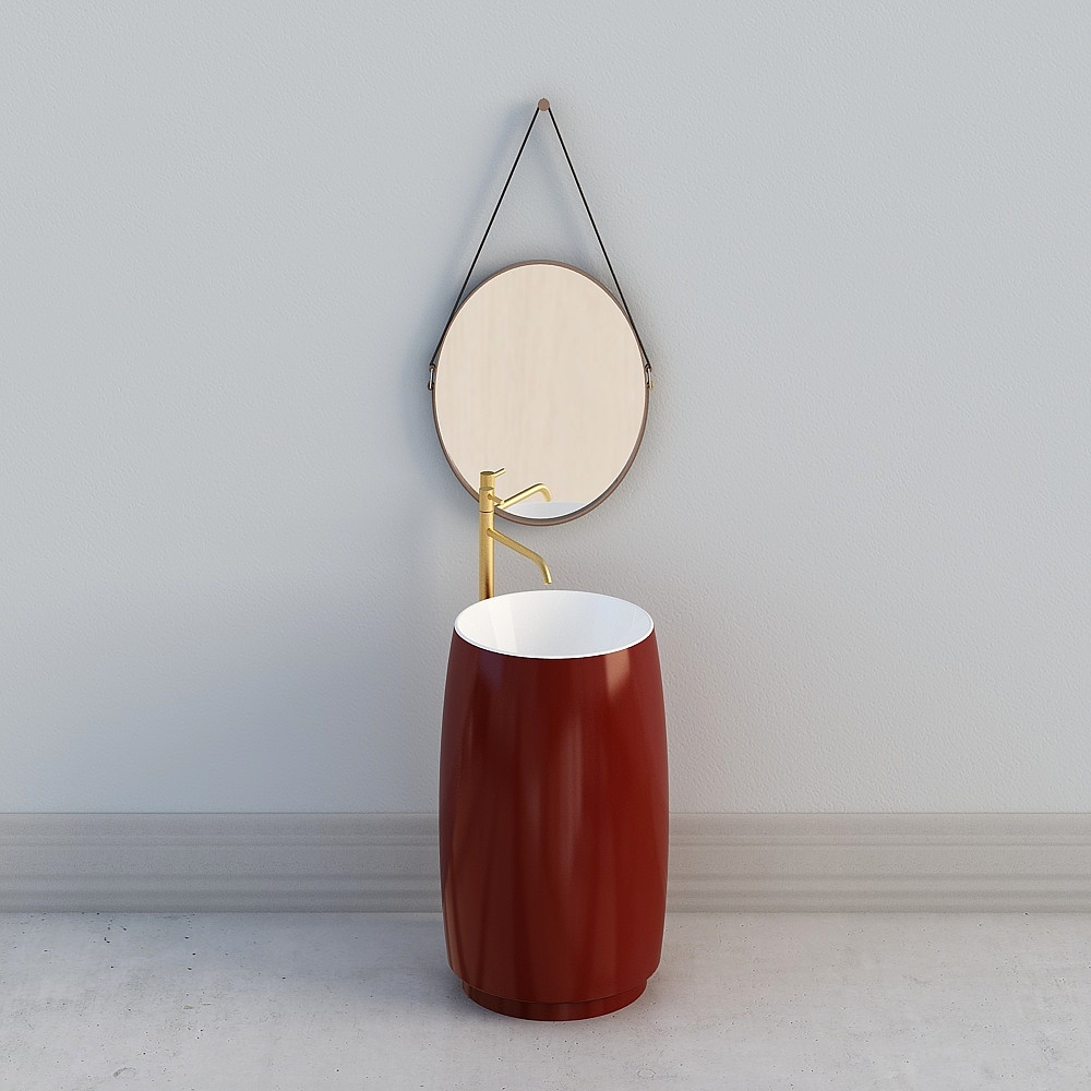 Suspended Round Mirror Sink 3D model