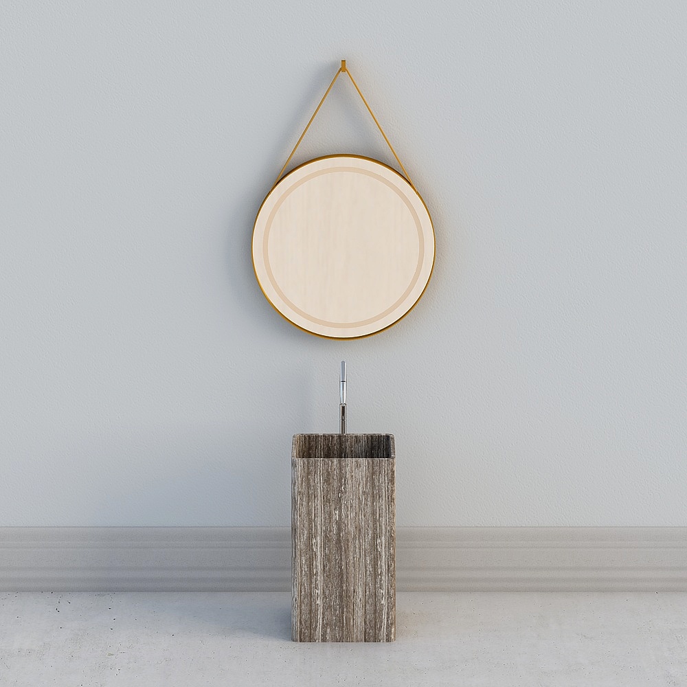 Hanging Round Mirror and Floor Sink 3D model