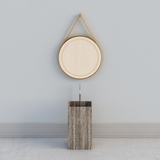 Hanging Round Mirror and Floor Sink 3D model