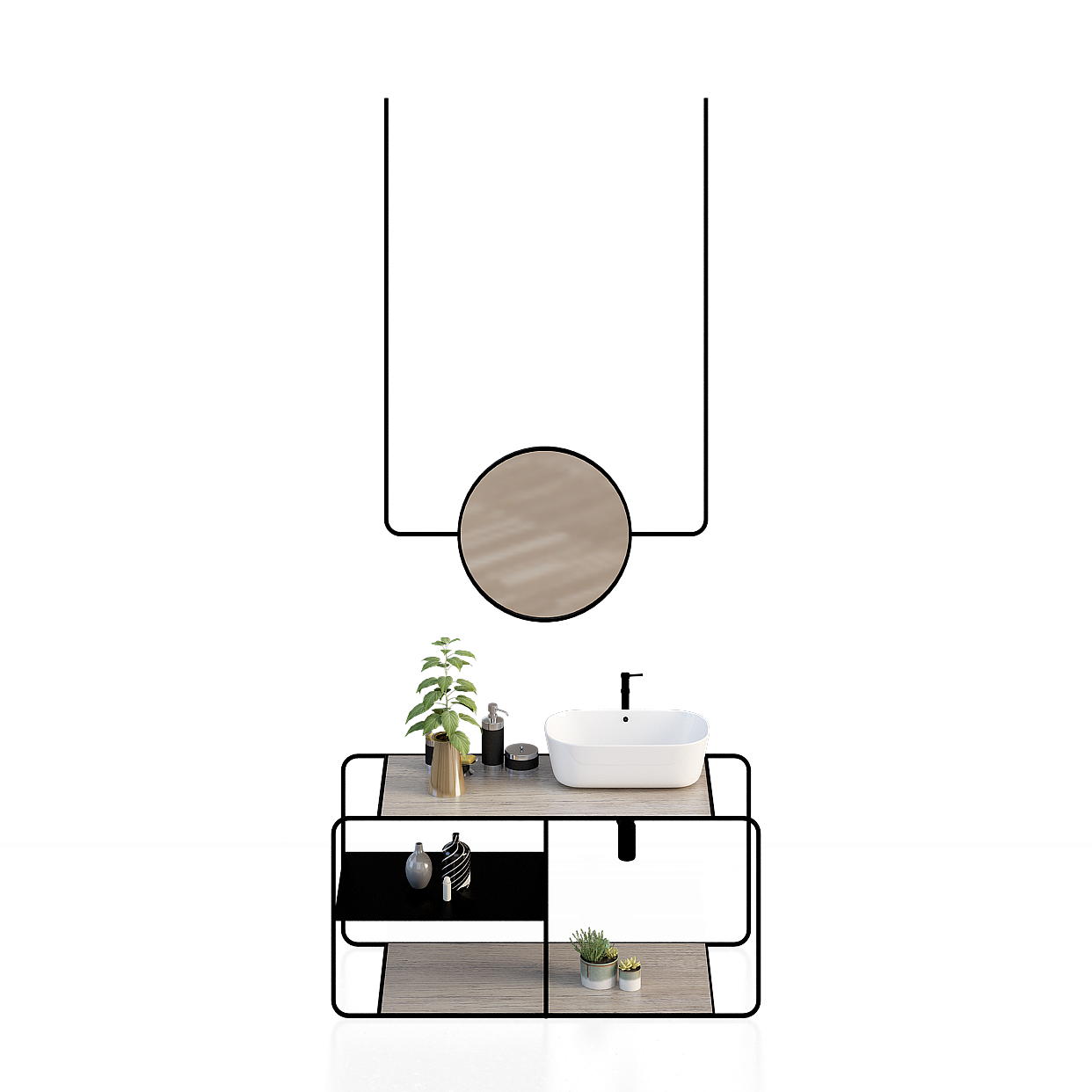 Modern Minimalist Bathroom Cabinet 3D Model – Black Metal Frame