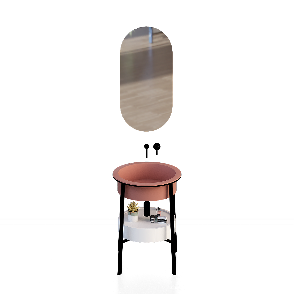 Minimalist Bathroom Sink 3D Model – Pink and Black Design