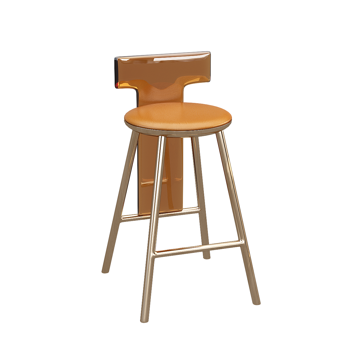 Stylish Low-Poly Bar Stool 3D Model – Golden Frame Leather