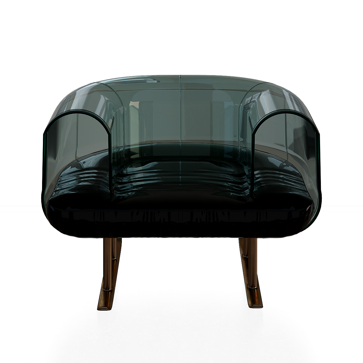 Glass Cocoon Chair 3D Model – Green Glass & Black Upholstery