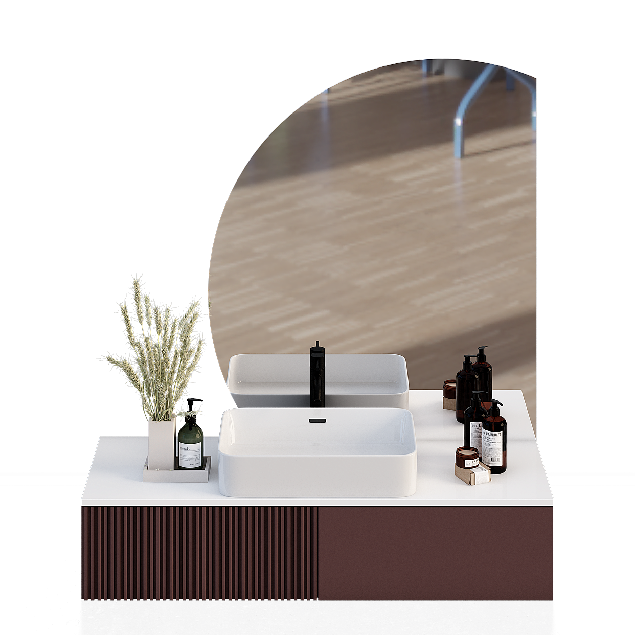 Modern Minimalist Bathroom Vanity 3D Model – White & Brown Design