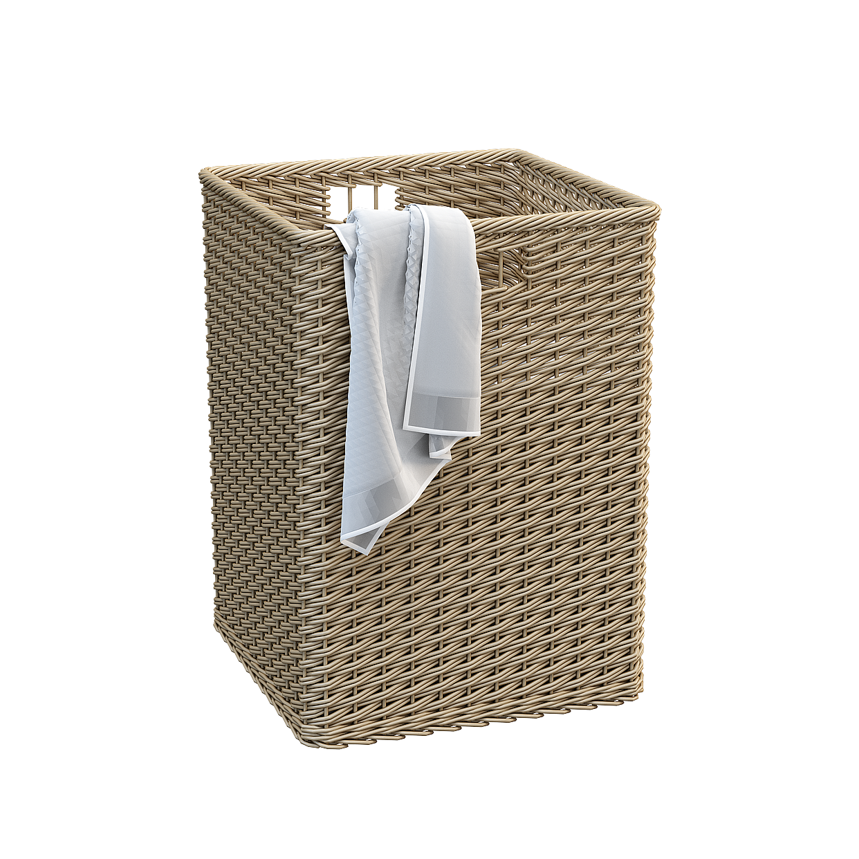 Elegant Woven Laundry Basket 3D Model – Wicker and Fabric