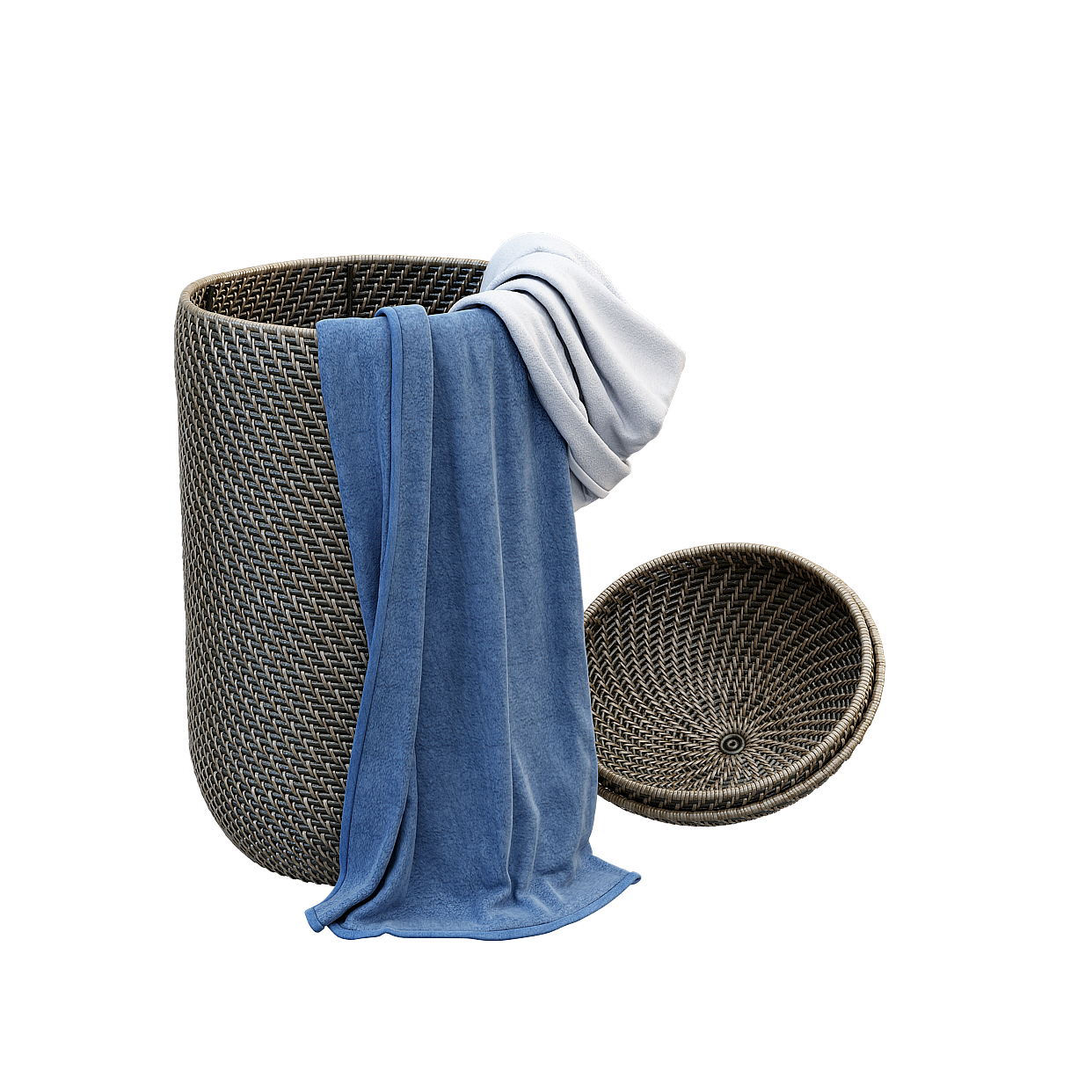 Woven Basket with Towel 3D Model – Low-Poly Rattan Design