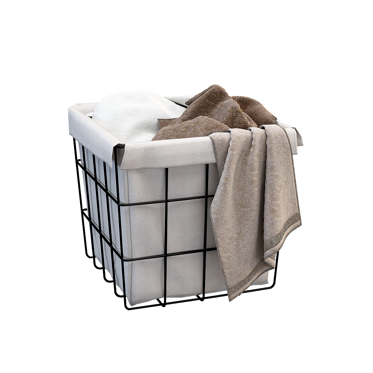 Wire Laundry Basket 3D Model – Low-Poly Fabric & Metal