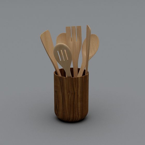 Charming Wooden Kitchen Utensils 3D model