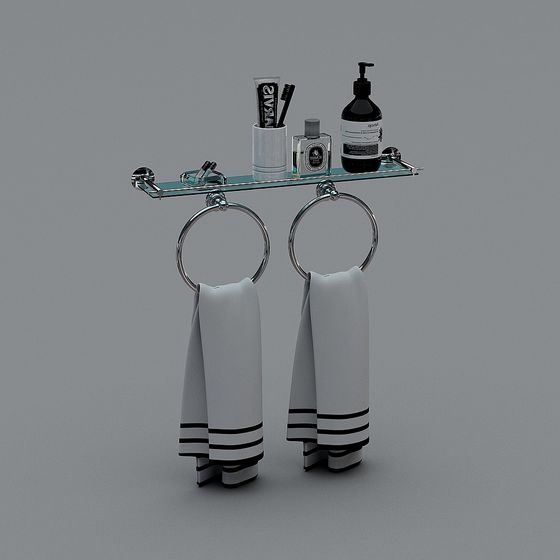 Elegant Low-Polygon Towel Rack 3D model for Modern Bathrooms