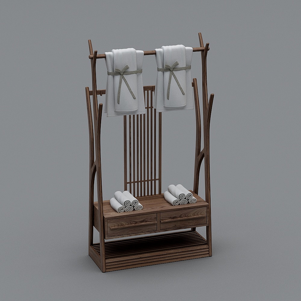 A combination of towel racks in modern washing machine cabinets