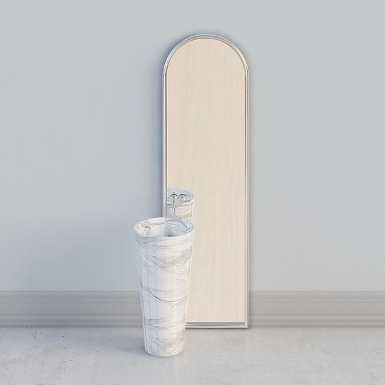 Stylish Marble Sink and Mirror Combination 3D model